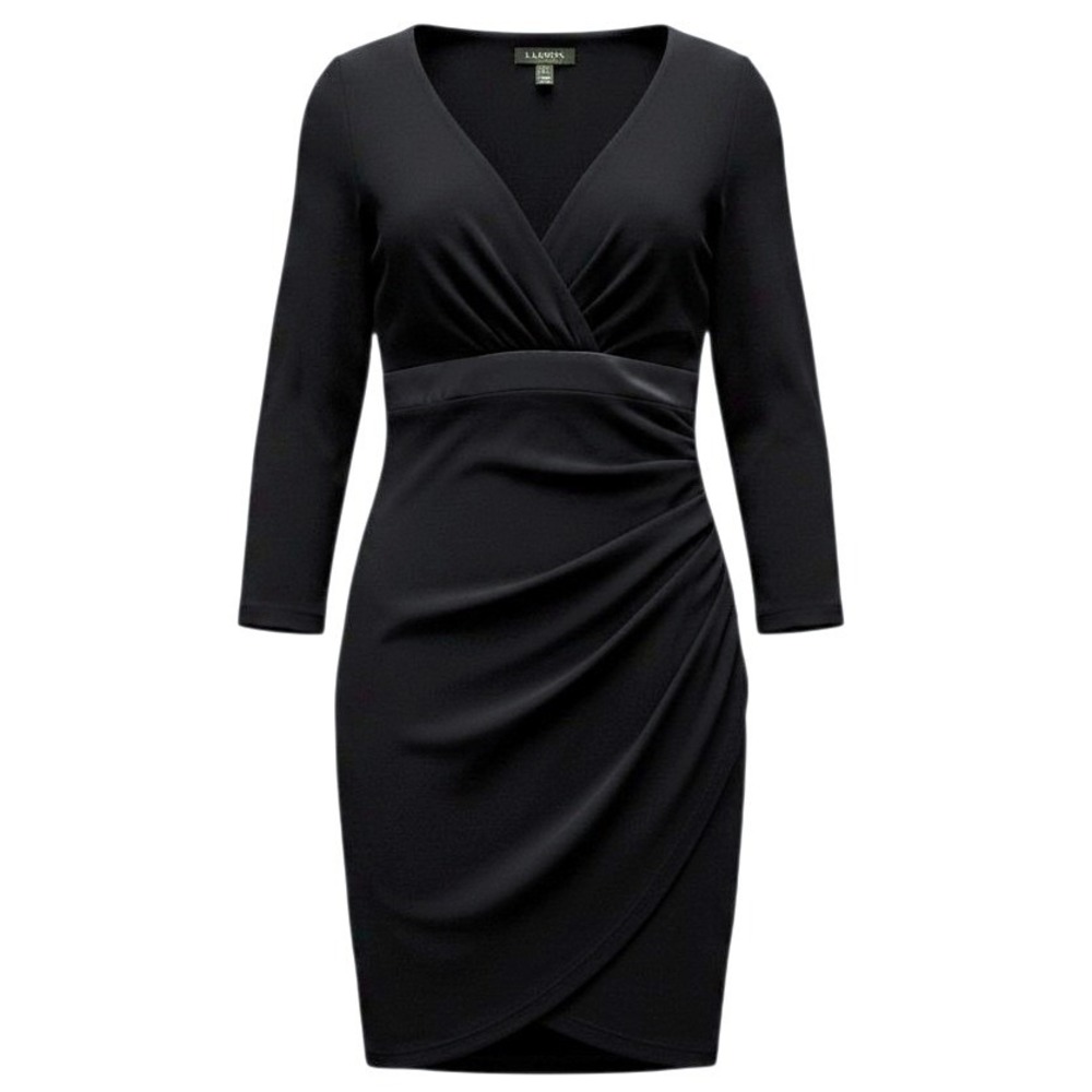 Lauren Ralph Lauren Black Ruched Silk Lined V-Neck Sheath Dress Size 8